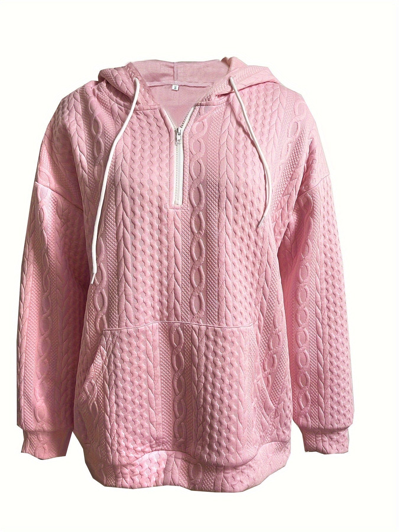 Casual Stylish Comfy Cable Knit Zip Drawstring Hoodie