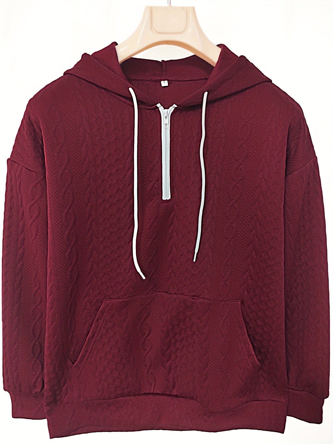 Casual Stylish Comfy Cable Knit Zip Drawstring Hoodie
