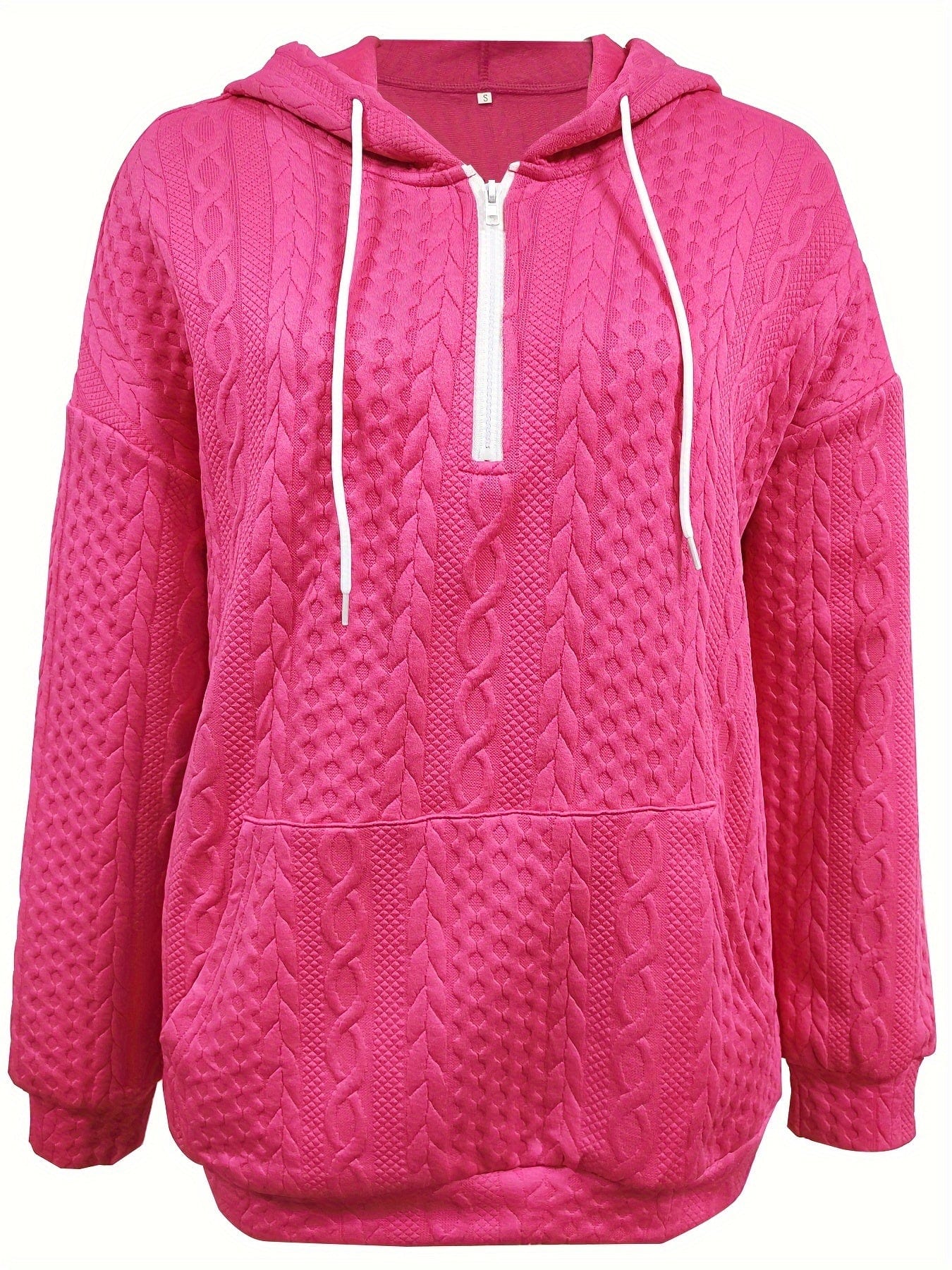 Casual Stylish Comfy Cable Knit Zip Drawstring Hoodie