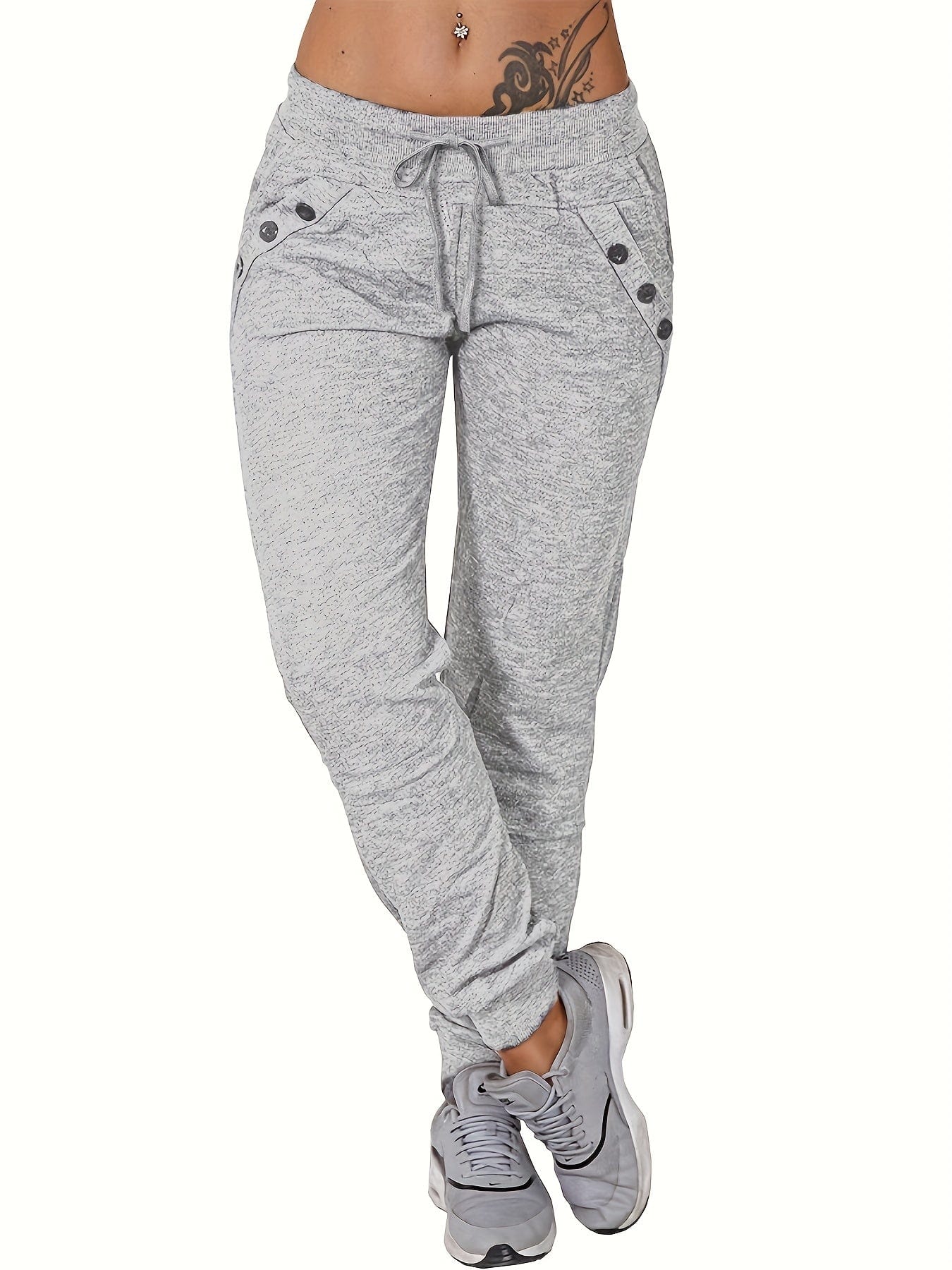 Casual Versatile Solid Tie Waist Pockets Pants