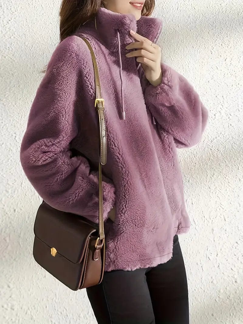 Cozy Solid Drawstring Zip-Up Long Sleeve Warm Coat