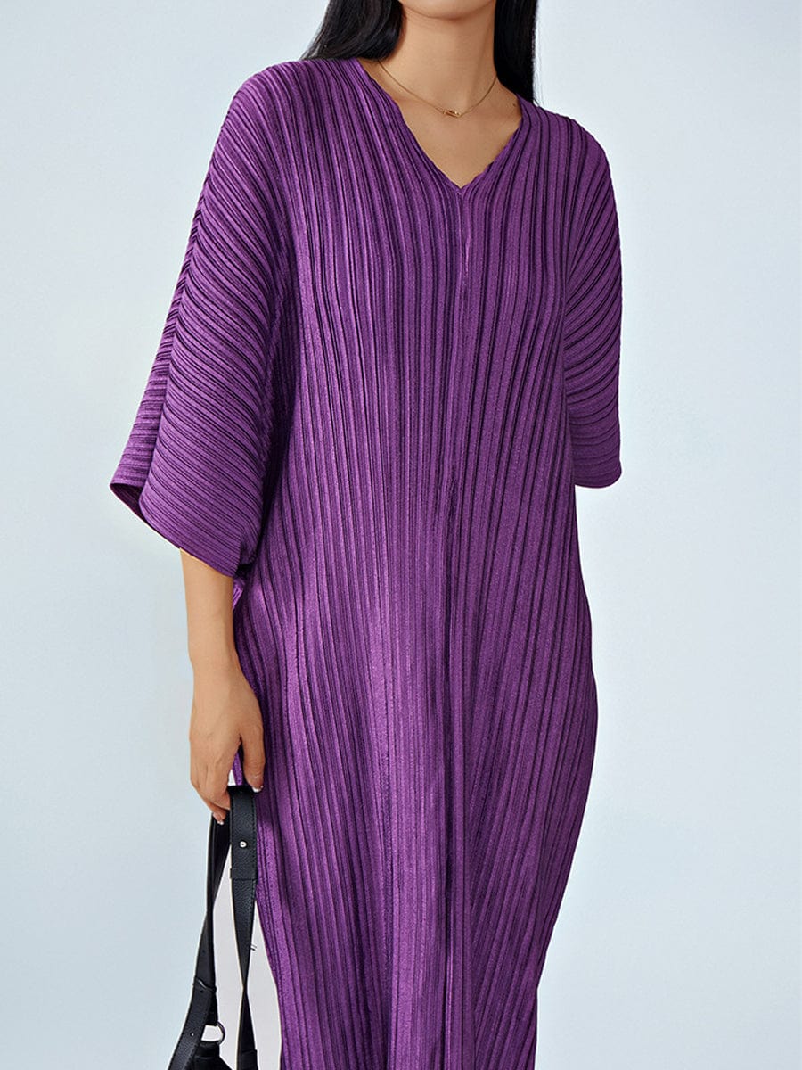 Loose Pleated Commuting Temperament High Waist  V-Neck Maxi Dress