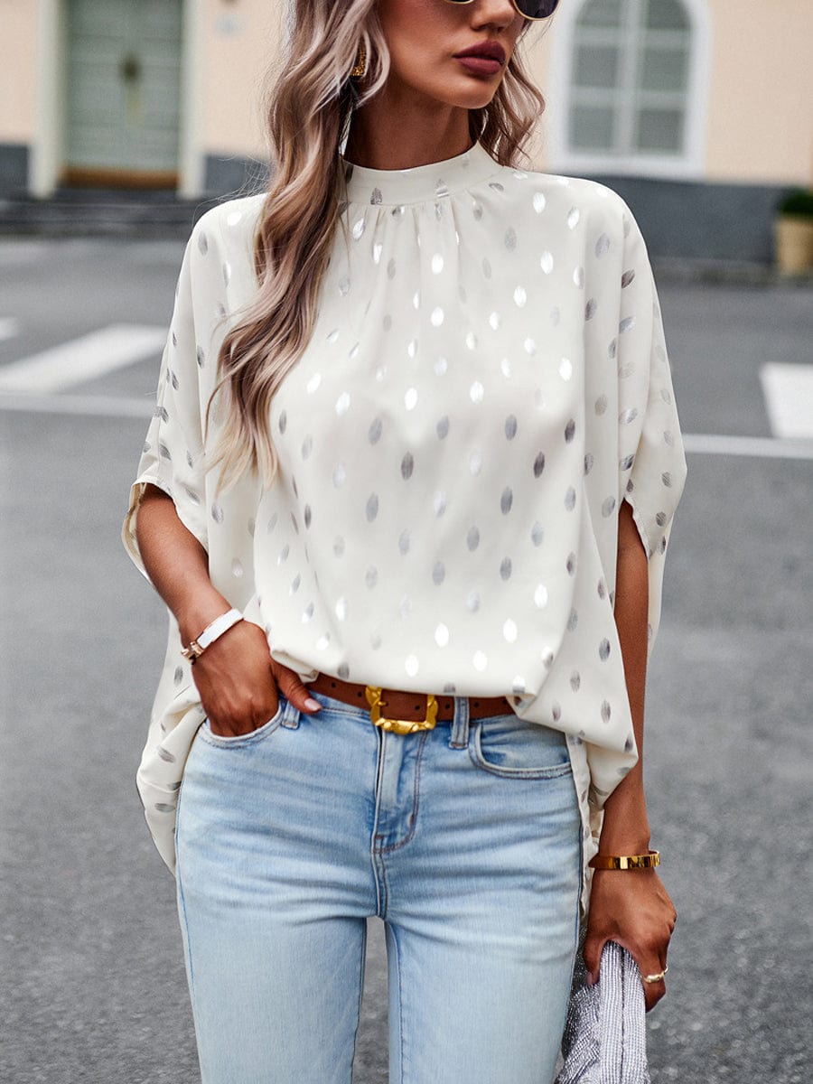Loose Stand Collar Elegant Commuting Long Sleeved Blouse