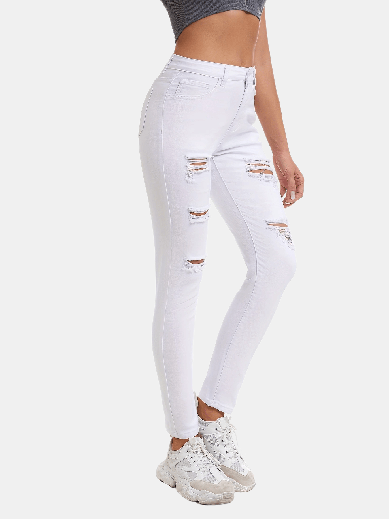 Plain Ripped Skinny Slight-Stretch Casual Denim Jeans