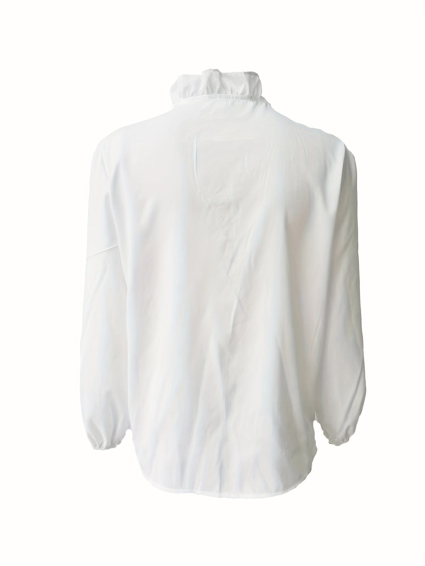 Plus Size Casual Blouse, Women's Plus Plain Ruffle Trim Lantern Sleeve V Neck Blouse