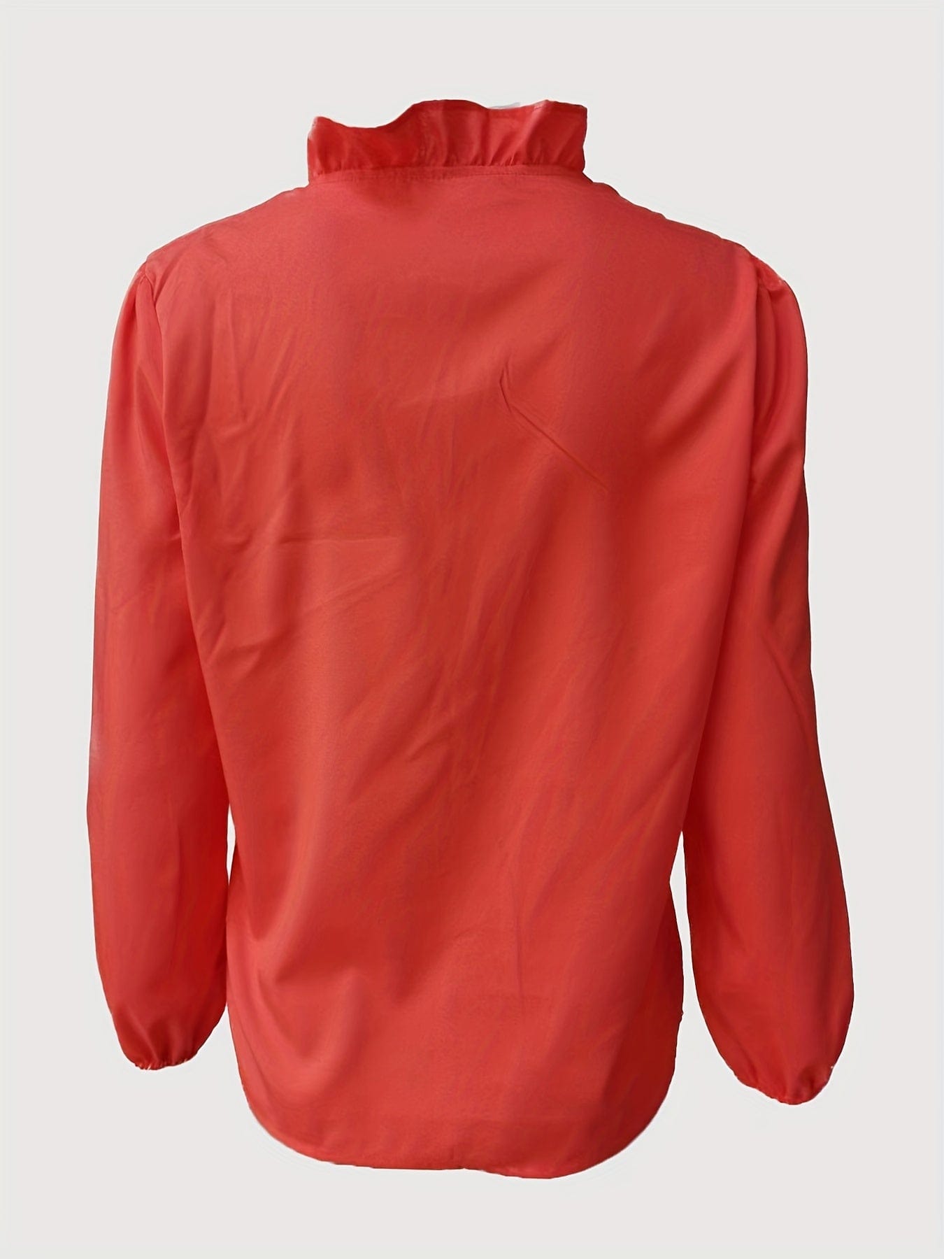 Plus Size Casual Blouse, Women's Plus Plain Ruffle Trim Lantern Sleeve V Neck Blouse