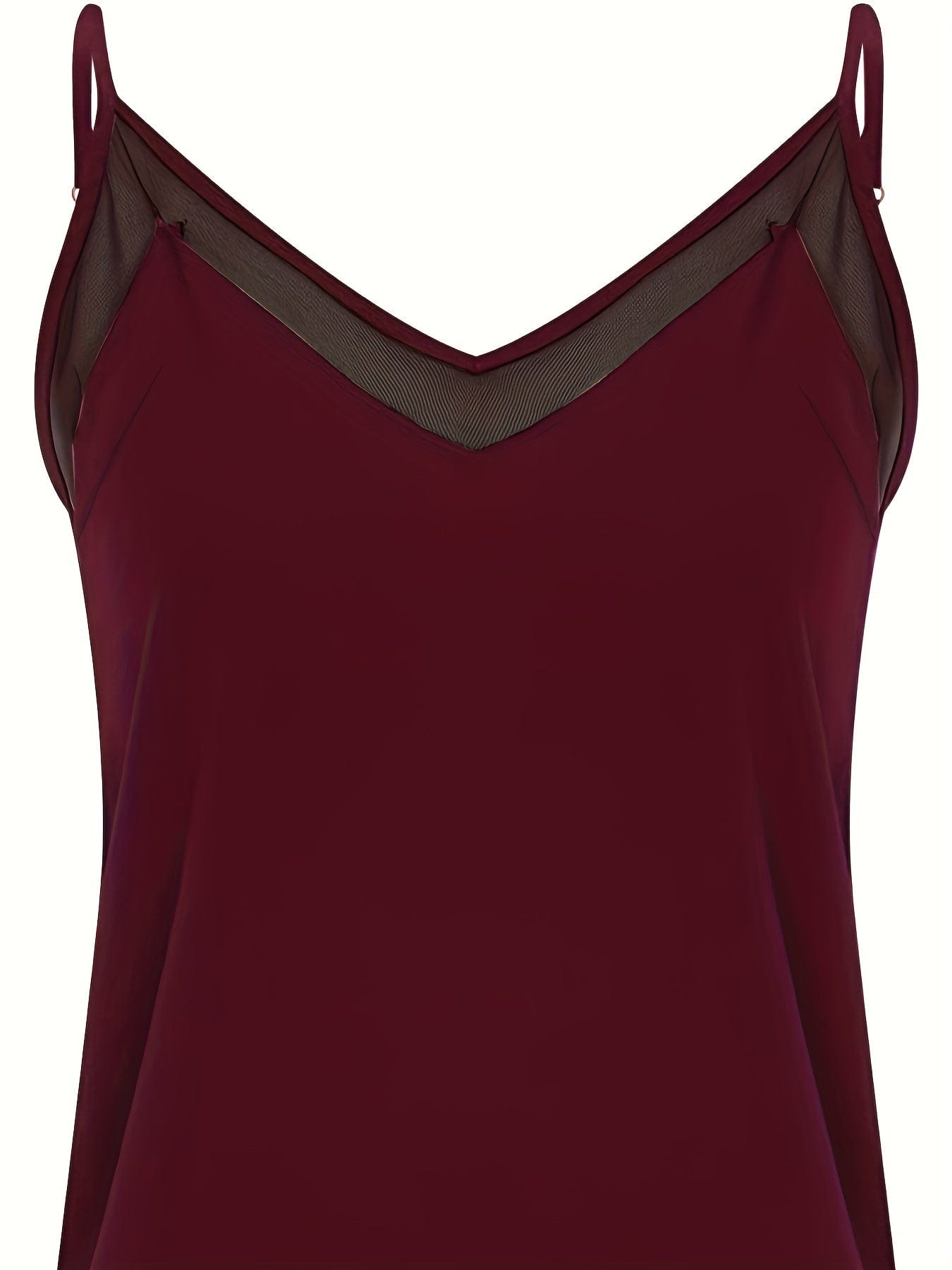 Plus Size Casual Cami Top, Women's Plus Plain Contrast Mesh V Neck Semi Sheer Cami Top
