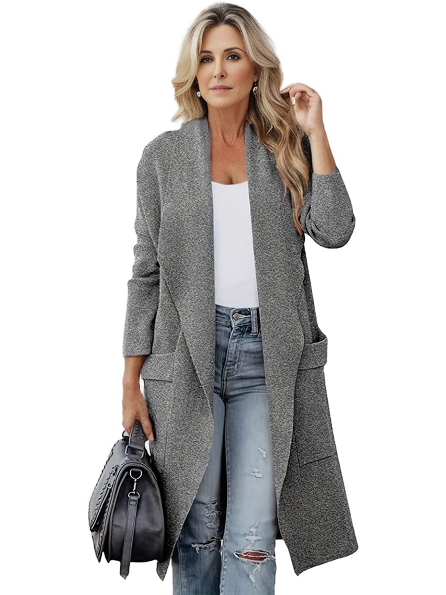 Plus Size Casual Coat, Women's Plus Solid Long Sleeve Lapel Collar Long Coat With Pockets