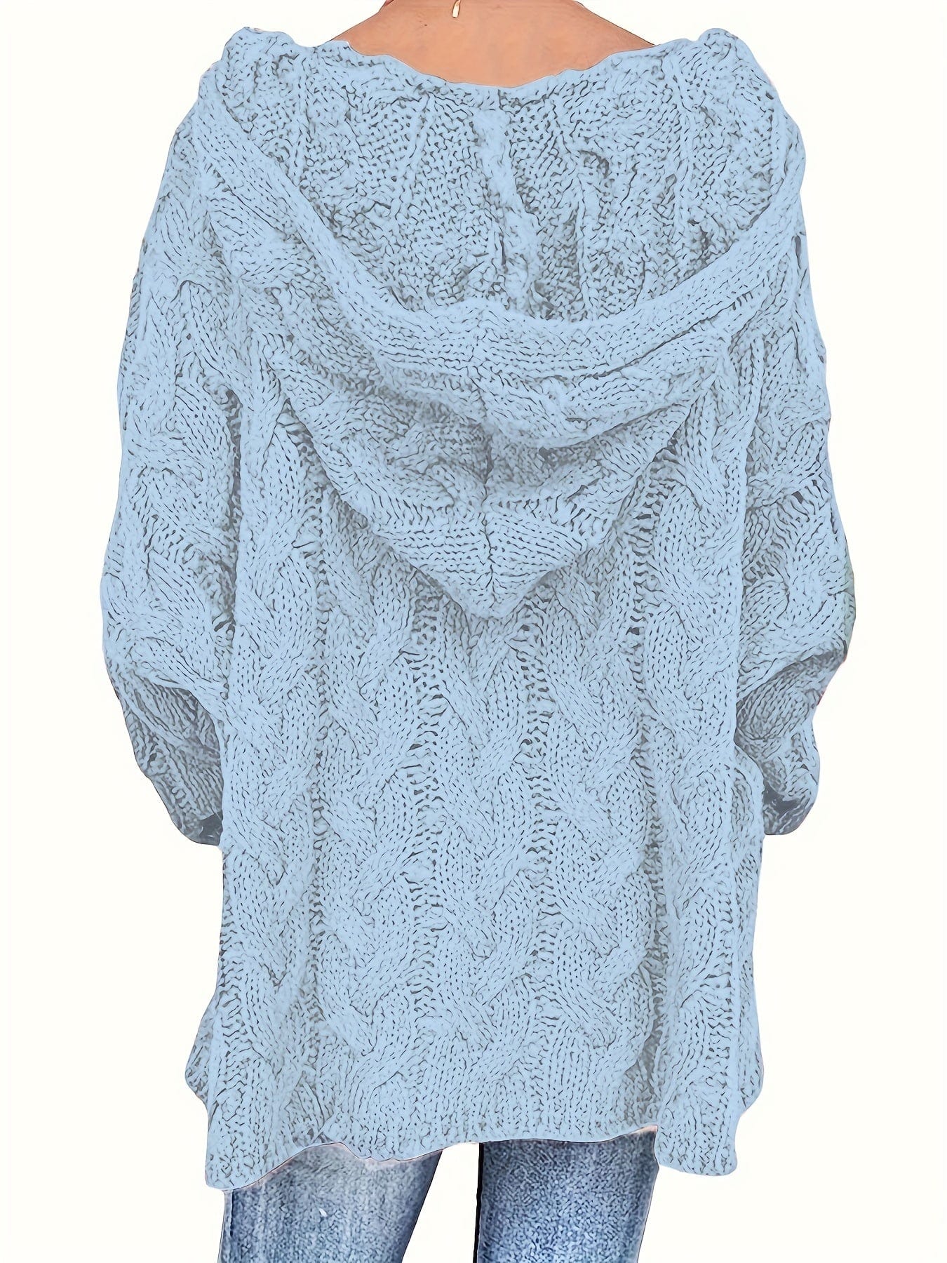 Plus Size Casual Sweater, Women's Plus Solid Hooded Long Sleeve V Neck Knitted Pullover Jumper Top