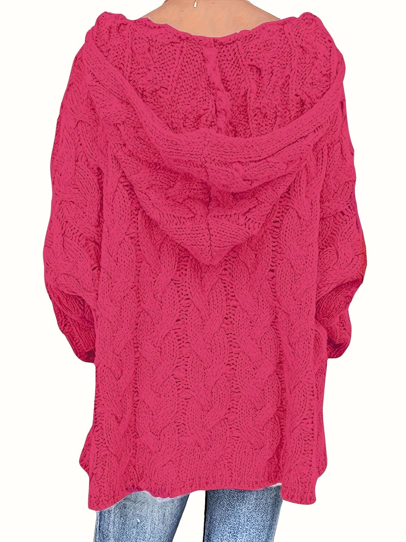 Plus Size Casual Sweater, Women's Plus Solid Hooded Long Sleeve V Neck Knitted Pullover Jumper Top