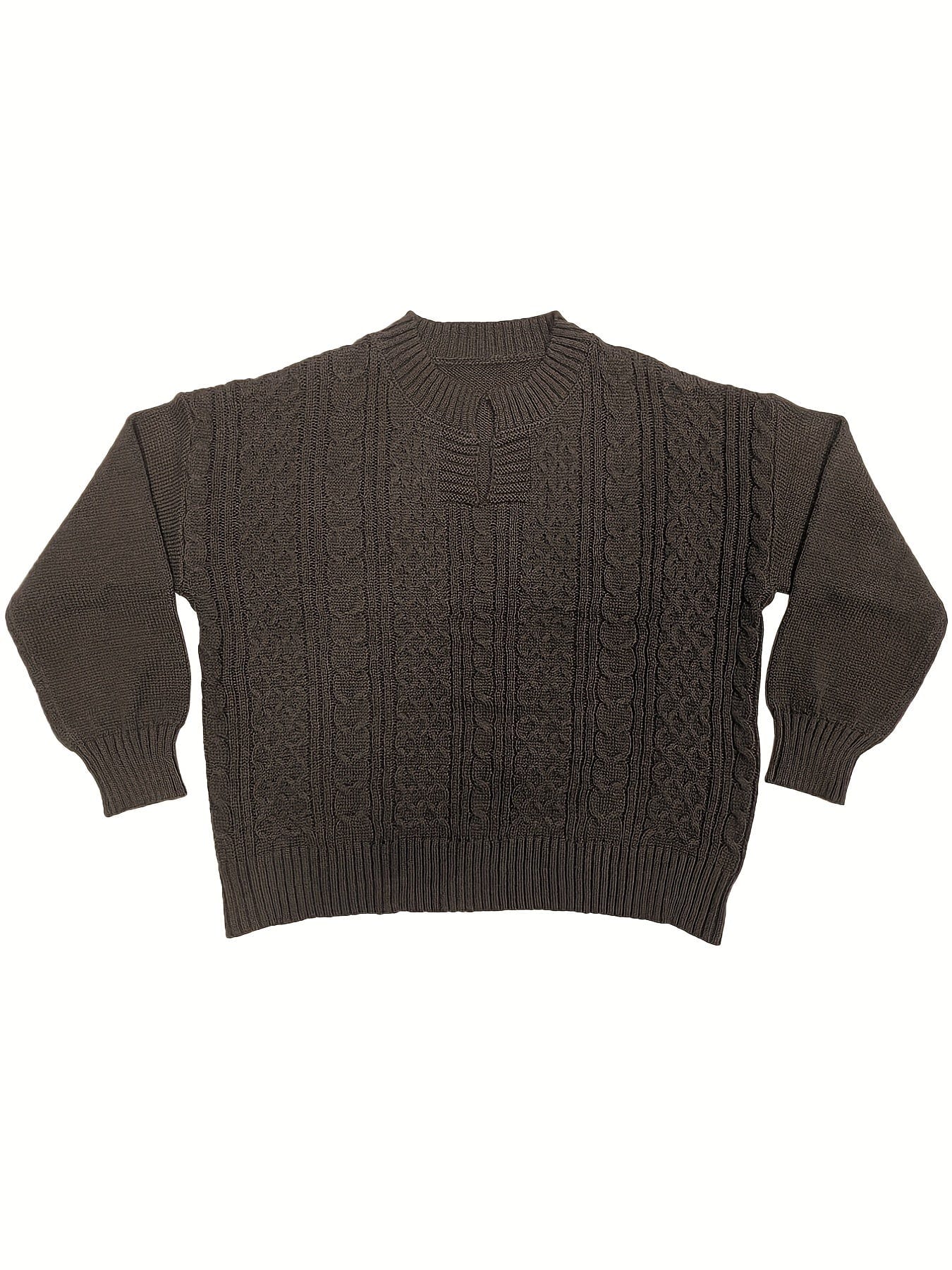 Plus Size Casual Sweater, Women's Plus Solid Jacquard Long Sleeve Notched Neck Slight Stretch Sweater