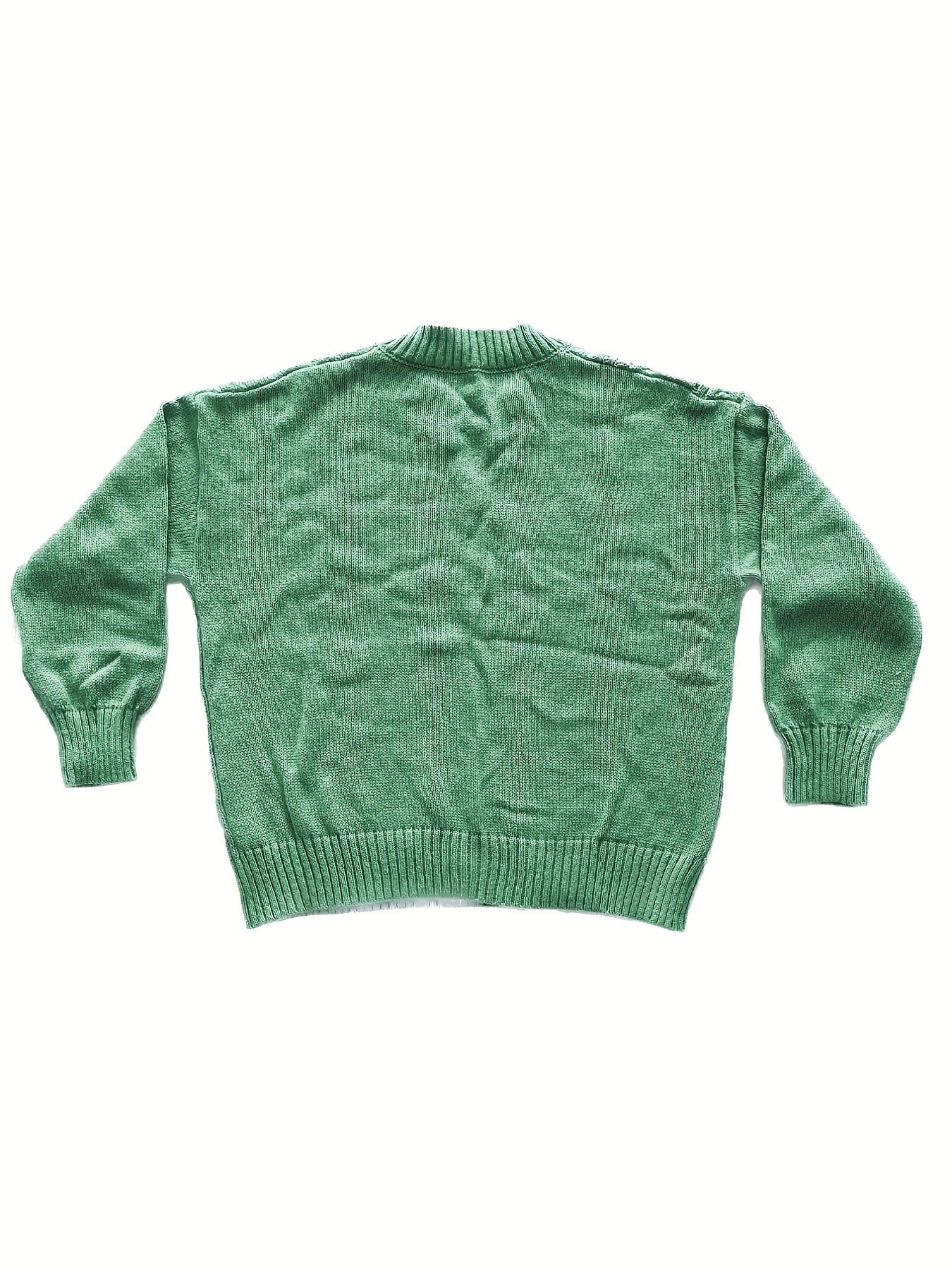 Plus Size Casual Sweater, Women's Plus Solid Jacquard Long Sleeve Notched Neck Slight Stretch Sweater