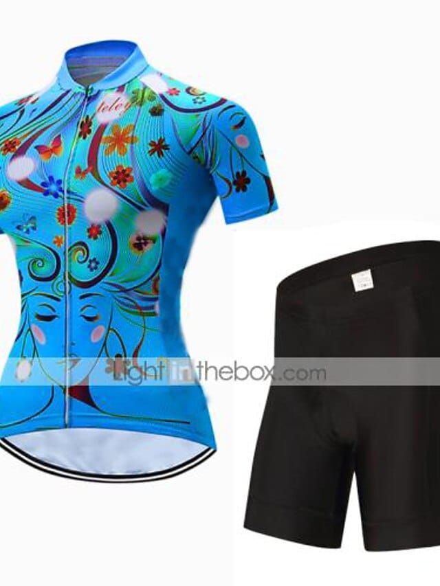 Women's Colorful Floral Cycling Jersey and Shorts Set for Mountain and Road Biking