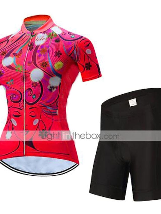 Women's Colorful Floral Cycling Jersey and Shorts Set for Mountain and Road Biking