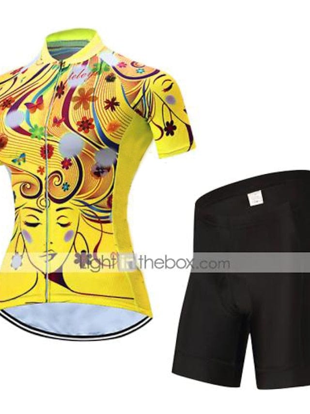 Women's Colorful Floral Cycling Jersey and Shorts Set for Mountain and Road Biking