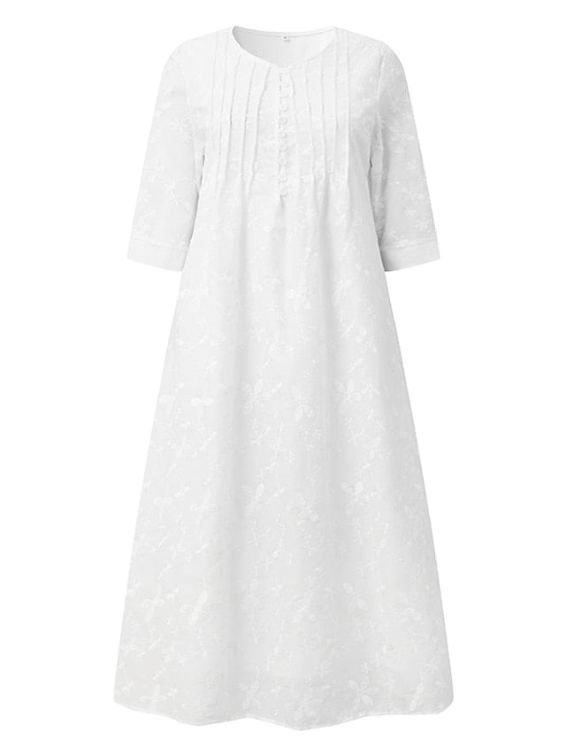 Chic V-Neck Cotton Linen Midi Dress with Ruched Pockets for Women