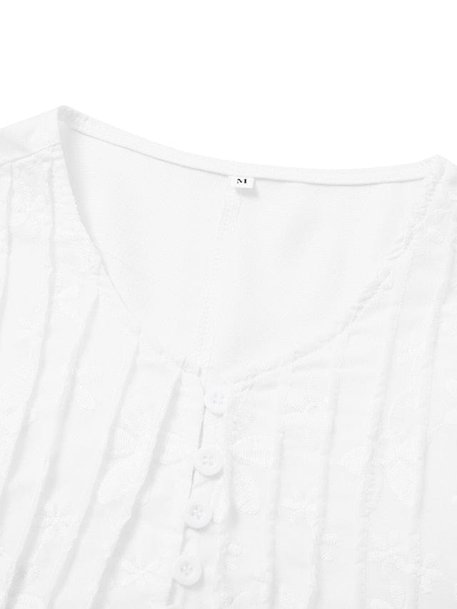 Chic V-Neck Cotton Linen Midi Dress with Ruched Pockets for Women