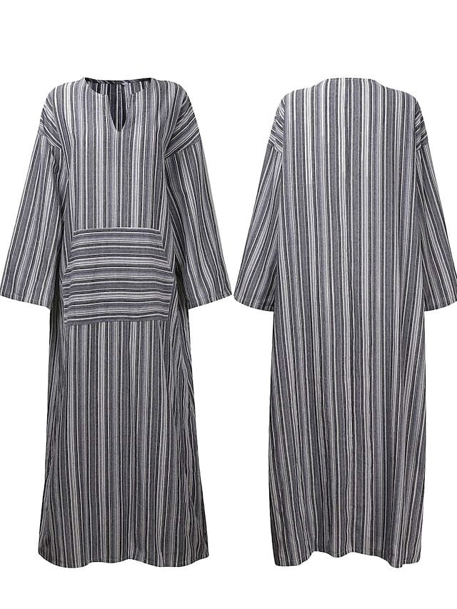 Versatile Women's Maxi Linen Dress with Tartan Print