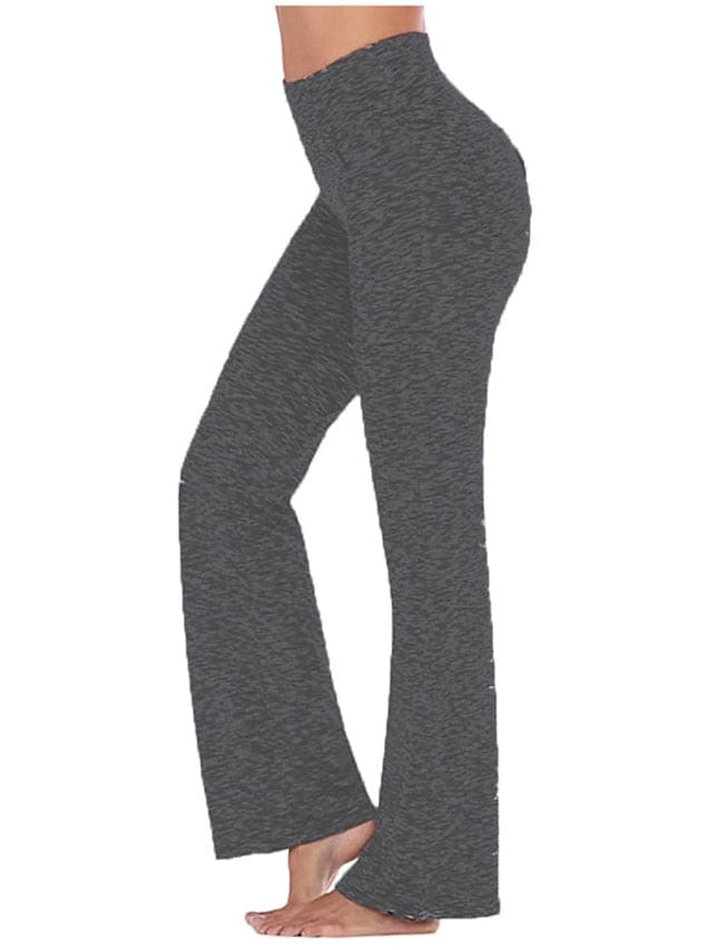 Women's Dark Grey Wine Bootcut Yoga Leggings with Tummy Control and Pockets