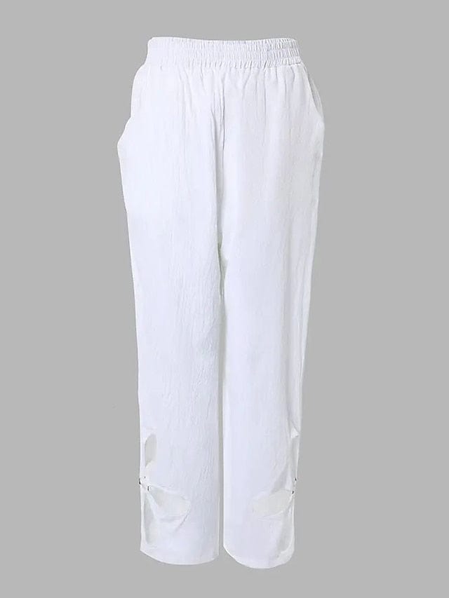Women's Cotton And Linen Full Length Pants Trousers in Dark Yellow Black White Fashion Casual Daily Side Pockets Culotte Style