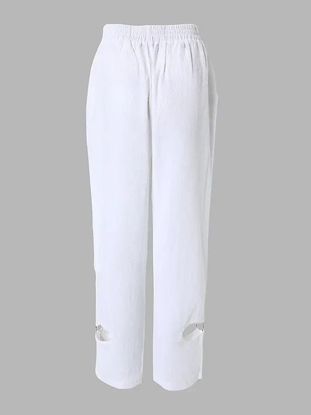 Women's Cotton And Linen Full Length Pants Trousers in Dark Yellow Black White Fashion Casual Daily Side Pockets Culotte Style