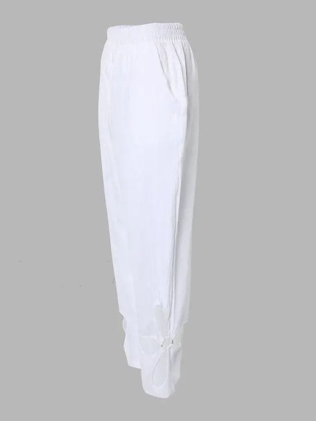 Women's Cotton And Linen Full Length Pants Trousers in Dark Yellow Black White Fashion Casual Daily Side Pockets Culotte Style