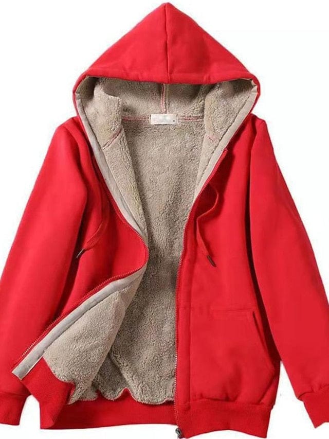 Teddy Coat: Women's Plus Size Fleece Jacket with Hood and Pockets