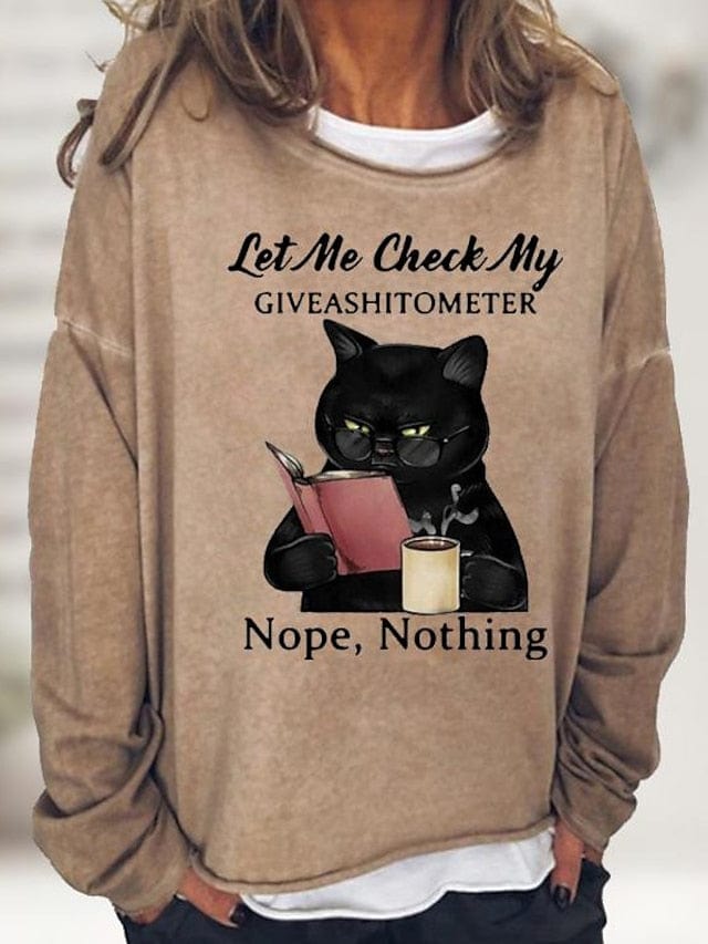 Black Pink Wine Cat Print Long Sleeve Casual Sports Basic Round Neck Regular 3d Cat S Women's Shirt