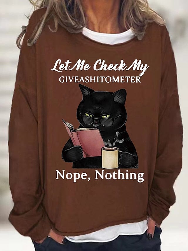Black Pink Wine Cat Print Long Sleeve Casual Sports Basic Round Neck Regular 3d Cat S Women's Shirt
