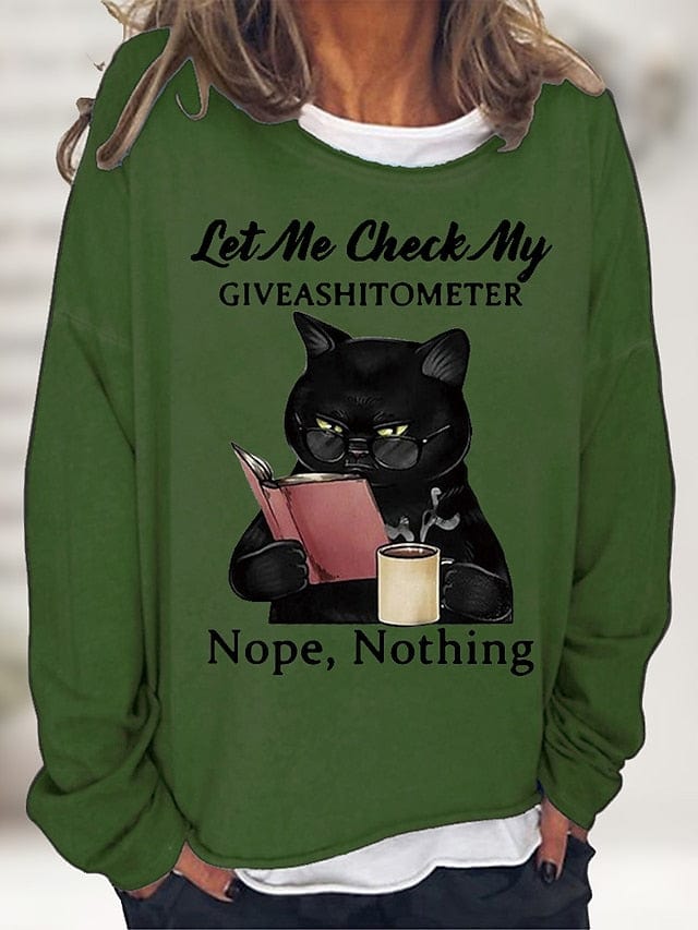 Black Pink Wine Cat Print Long Sleeve Casual Sports Basic Round Neck Regular 3d Cat S Women's Shirt