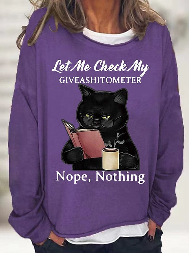 Black Pink Wine Cat Print Long Sleeve Casual Sports Basic Round Neck Regular 3d Cat S Women's Shirt