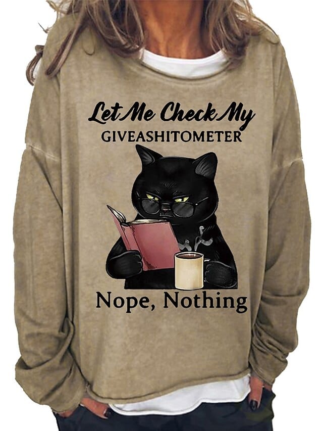 Black Pink Wine Cat Print Long Sleeve Casual Sports Basic Round Neck Regular 3d Cat S Women's Shirt