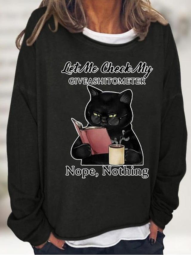 Black Pink Wine Cat Print Long Sleeve Casual Sports Basic Round Neck Regular 3d Cat S Women's Shirt
