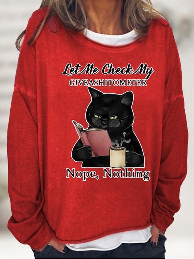 Black Pink Wine Cat Print Long Sleeve Casual Sports Basic Round Neck Regular 3d Cat S Women's Shirt
