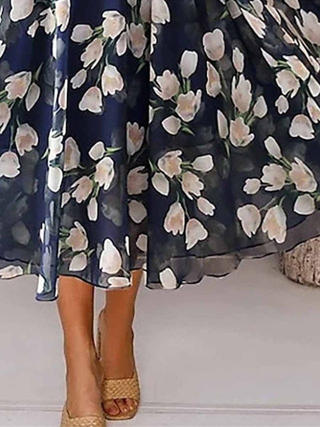 Elegant Floral Print Chiffon Two-Piece Dress Set