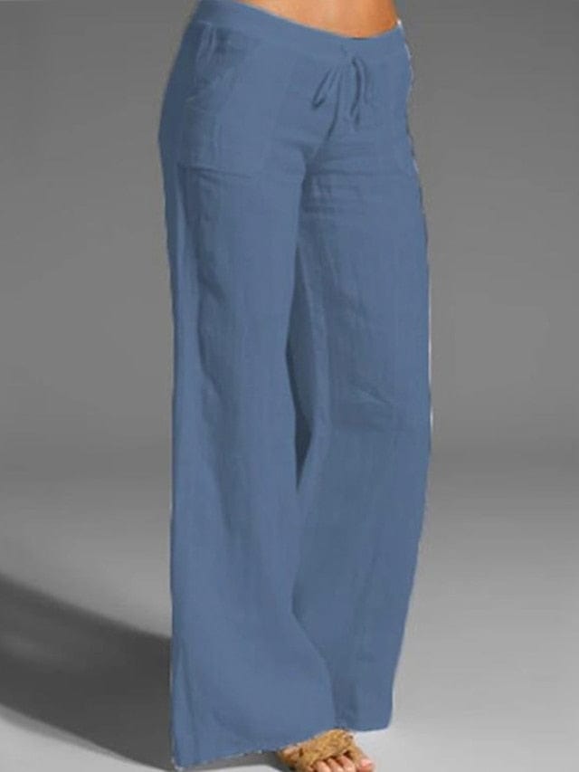 Women's Cotton Faux Linen Wide Leg Pants - Versatile and Comfortable
