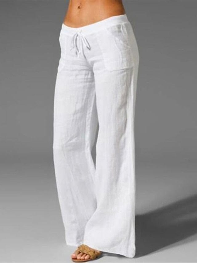 Women's Cotton Faux Linen Wide Leg Pants - Versatile and Comfortable