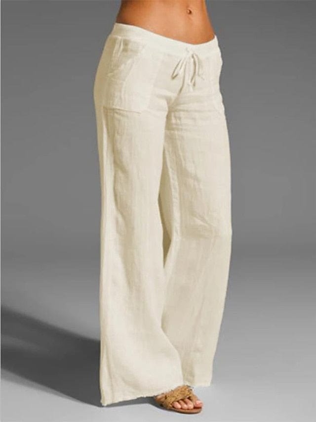 Women's Cotton Faux Linen Wide Leg Pants - Versatile and Comfortable