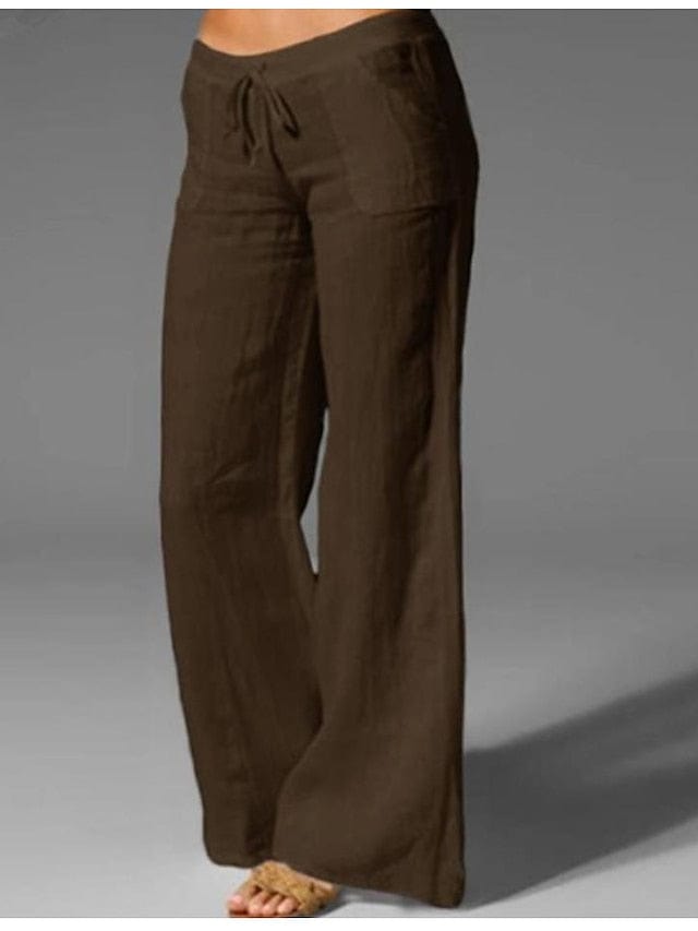 Women's Cotton Faux Linen Wide Leg Pants - Versatile and Comfortable