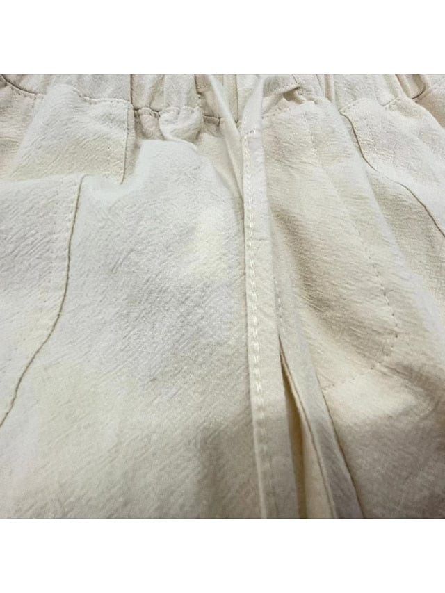 Wide Leg Cotton Faux Linen Pants with Side Pockets for Women