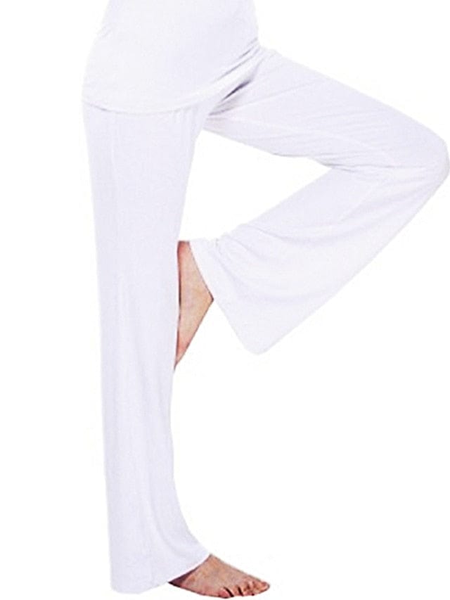 Flare Leg Yoga Pants for Women in White and Black with Drawstring