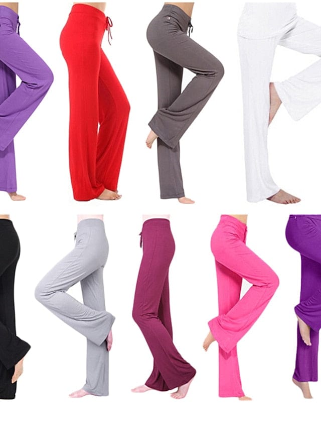Flare Leg Yoga Pants for Women in White and Black with Drawstring