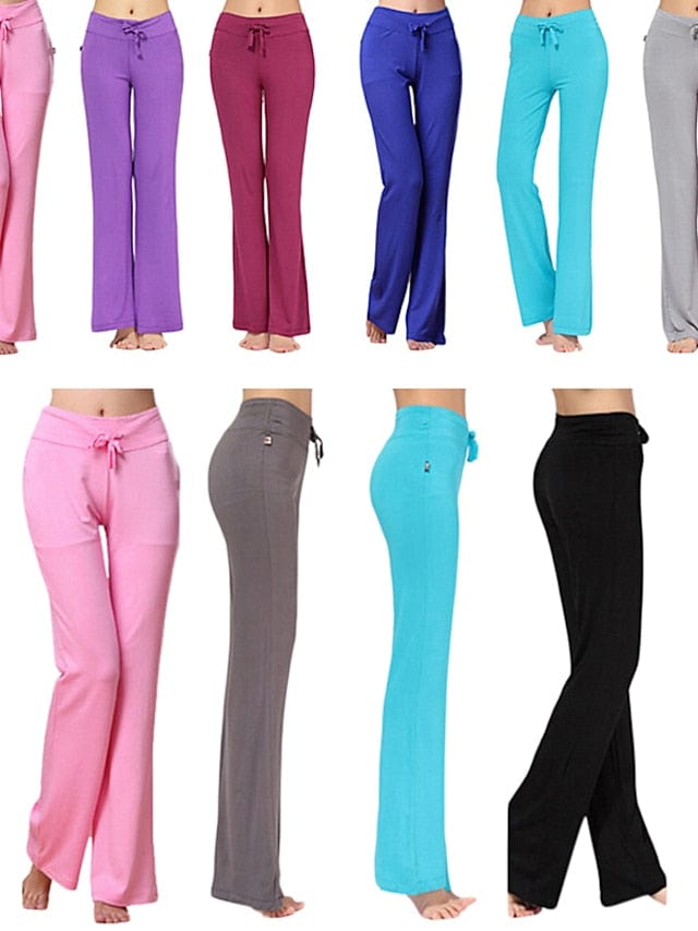 Flare Leg Yoga Pants for Women in White and Black with Drawstring