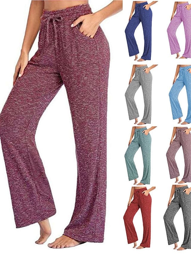Women's High Waist Yoga Pants with Side Pockets - Dark Grey Watermelon Red Black
