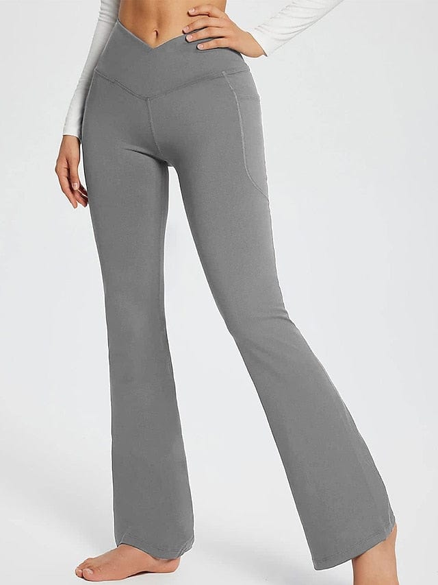 Women's Dark Grey Yoga Fitness Pants with High Waist and Side Pockets