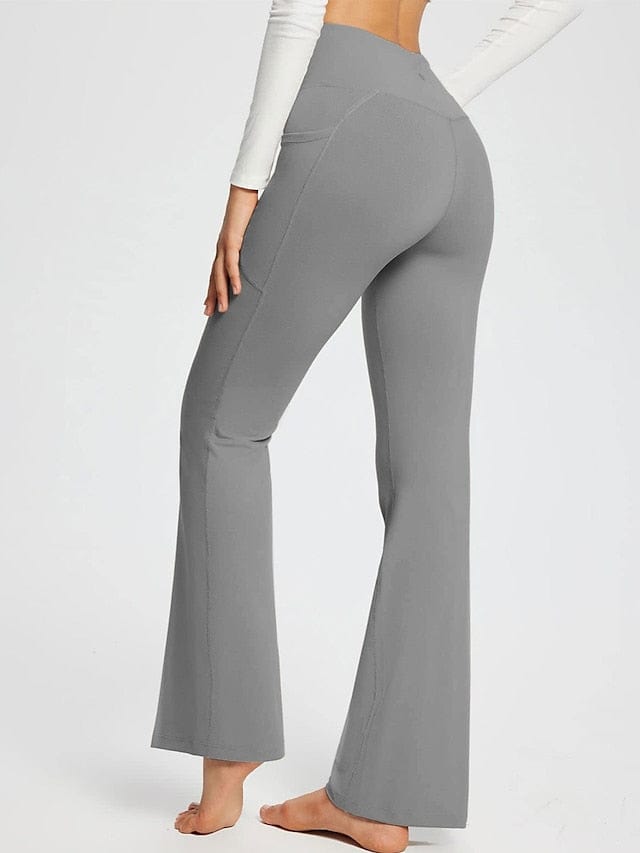 Women's Dark Grey Yoga Fitness Pants with High Waist and Side Pockets
