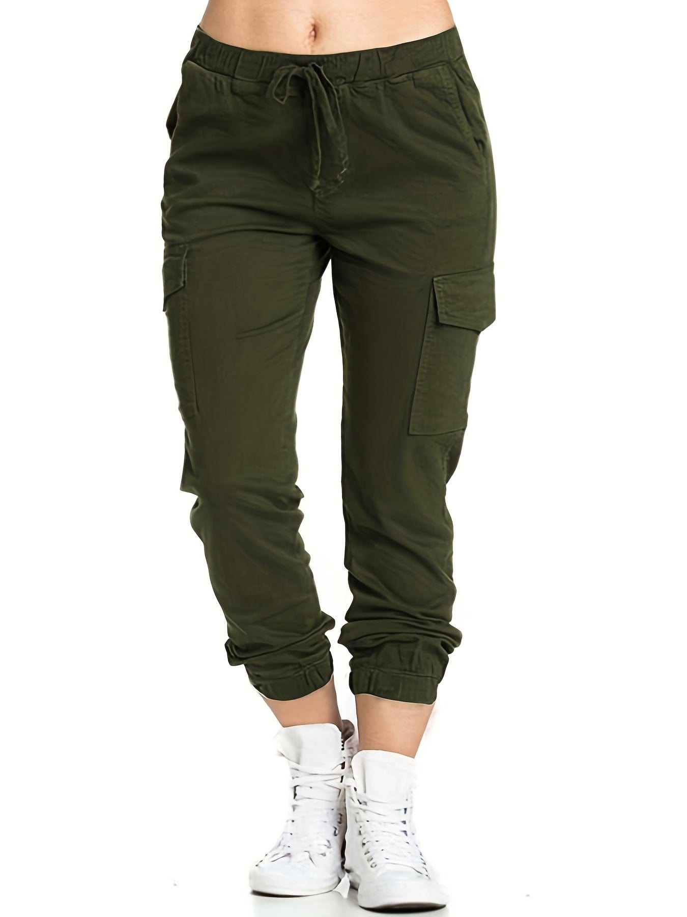 Y2K Solid Drawstring Cargo Elastic Waist Pockets Pants