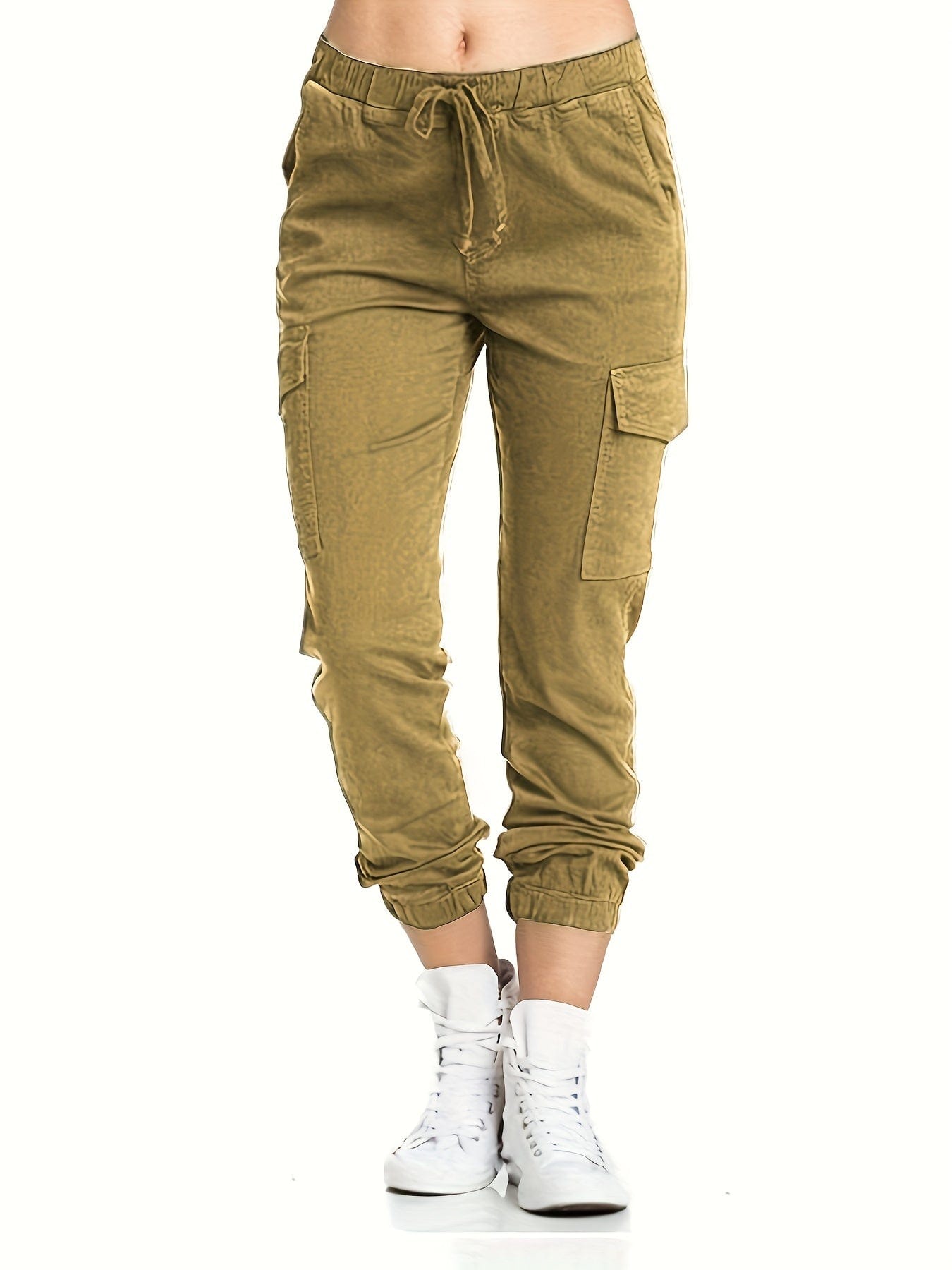 Y2K Solid Drawstring Cargo Elastic Waist Pockets Pants