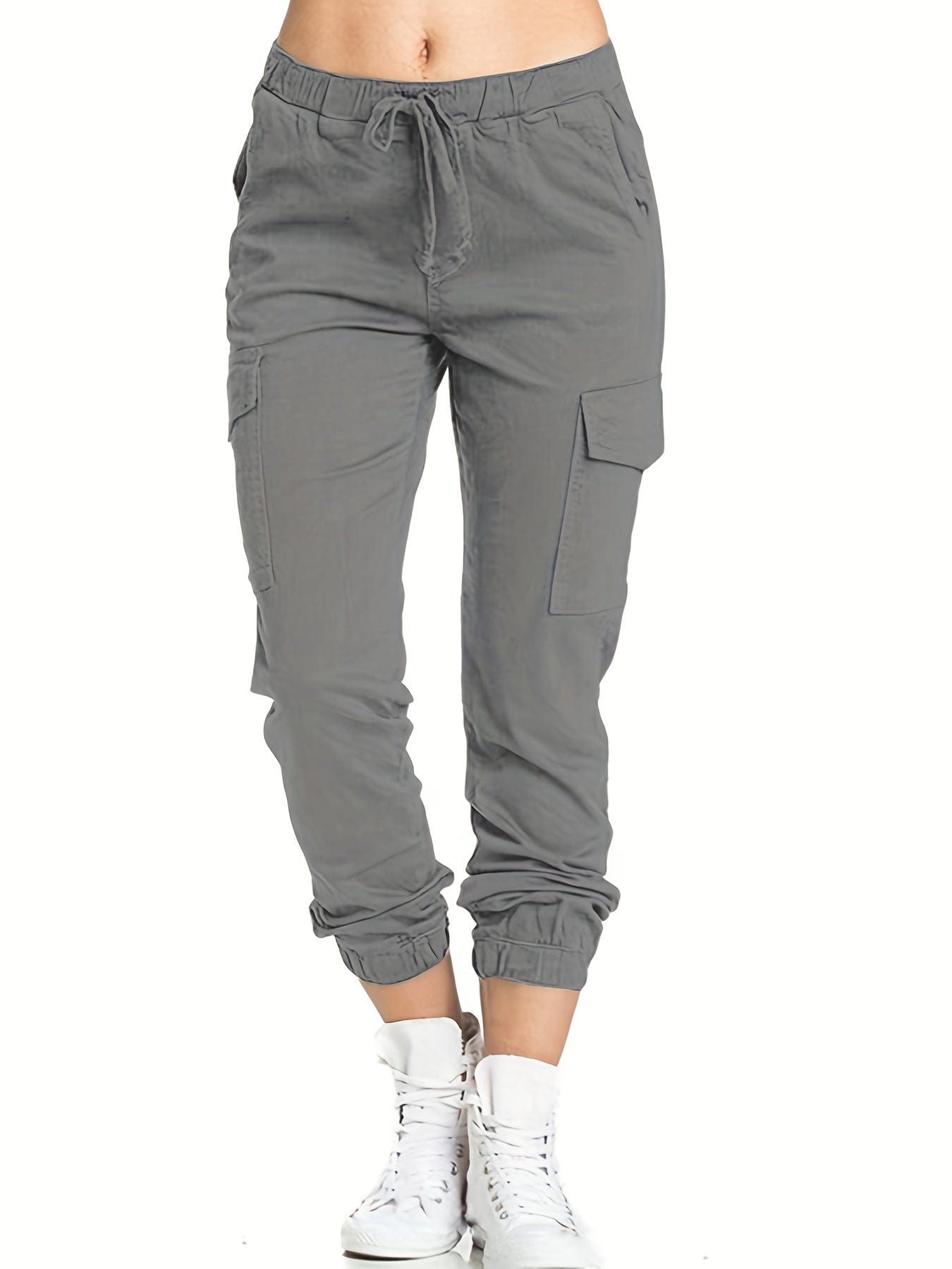 Y2K Solid Drawstring Cargo Elastic Waist Pockets Pants