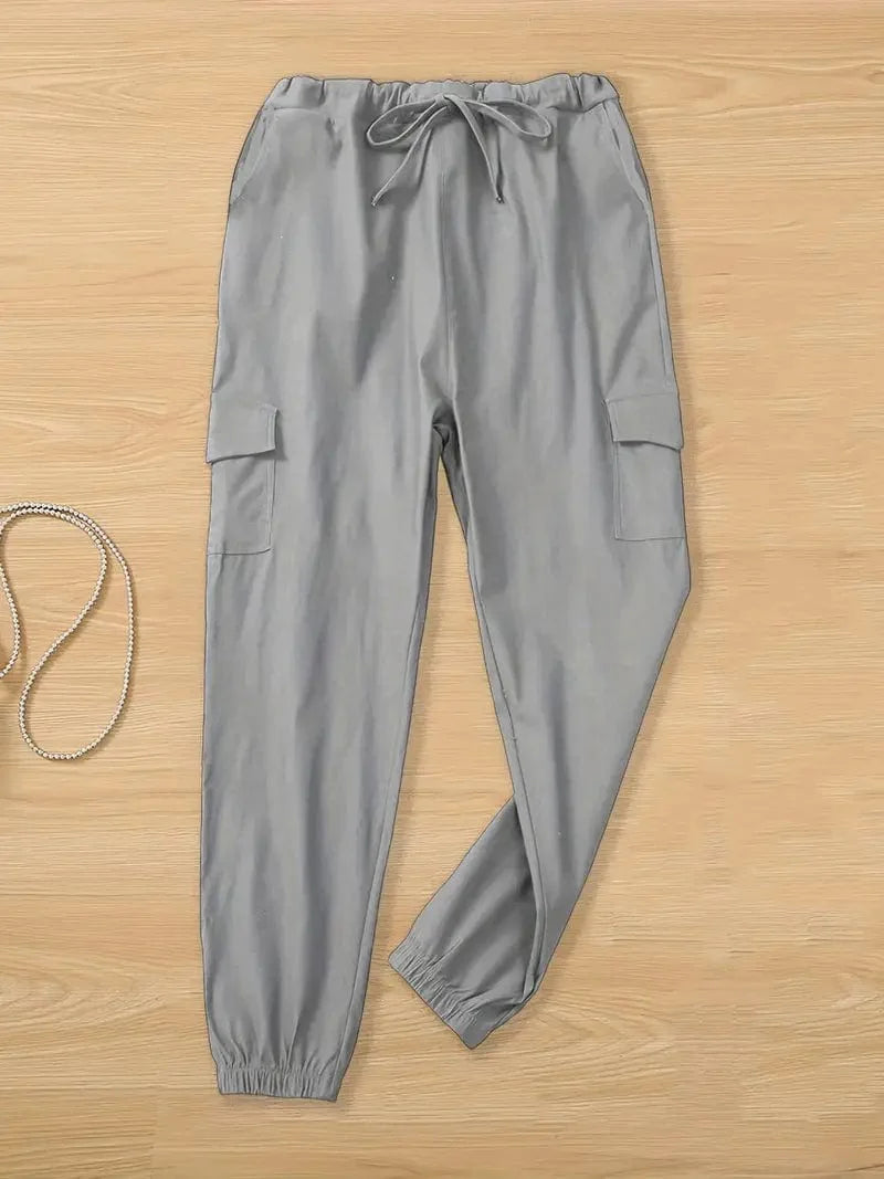 Y2K Solid Drawstring Cargo Elastic Waist Pockets Pants